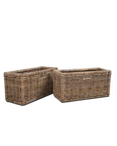 Set of 2 Rattan Wicker Bookcase Baskets