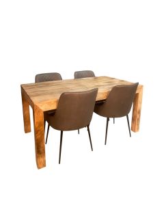 Light Mango Wood 160cm DIning Table & 4 Henley Faux Leather DIning Chairs