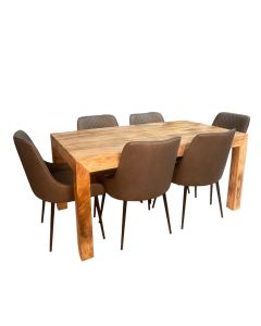 Light Dakota 180cm DIning Table & 6 Henley Faux Leather Dining Chairs