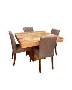 Light Mango Wood 120cm Dining Table & 4 Milan Button Dining Chairs