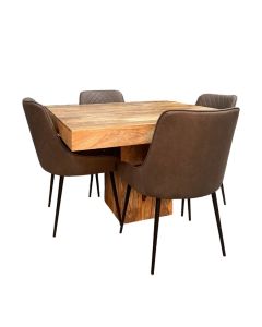 Light Dakota 120cm Cube Dining Table & 4 Henley Faux Leather Dining Chairs