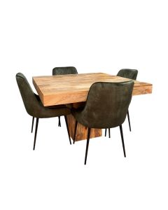 Light Mango Wood 120cm Cube Dining Table & 4 Henley Velvet Dining Chairs