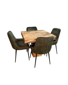 Light Dakota 90cm Cube Dining Table & 4 Henley Velvet Dining Chairs