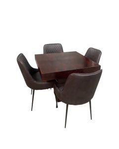 Mango Wood 90cm Cube Dining Table & 4 Henley Faux Leather Dining Chairs