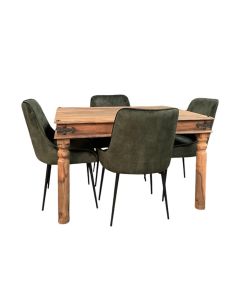 Jali Natural 120cm Dining Table & 4 Henley Velvet Dining Chairs