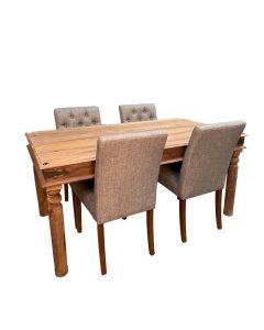 Jali Natural 160cm DIning Table & 4 Milan Button DIning Chairs