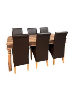 Jali Natural 180cm Dining Table & 6 Leather Rollback DIning Chairs