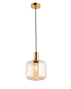 Curved Amber Glass Single Ceiling Pendant