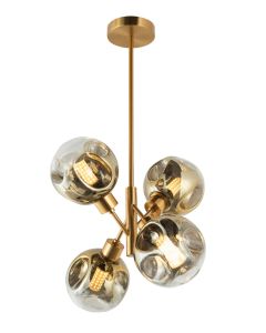 Brass and Gold Glass 4 Shade Ceiling Pendant