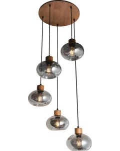 Wooden and Glass 5 Shade Ceiling Pendant