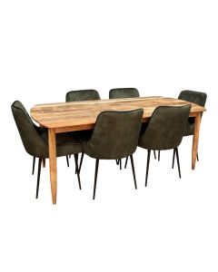 Scandi Mango 190cm Dining Table & 6 Henley Velvet Dining Chair
