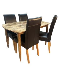 Scandi Mango 130cm Dining Table & 4 Leather Barcelona Dining Chairs