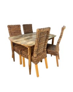 Scandi Mango 130cm Dining Table & 4 Rattan Dining Chairs