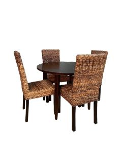 Vintage Mango 100cm Round Dining Table & 4 Rattan Dining Chairs