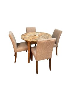 Light Vintage Mango 100cm Round Dining Table & 4 Milan Fabric Dining Chairs