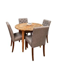Light Vintage Mango 100cm Round Dining Table & 4 Milan Button Dining Chairs