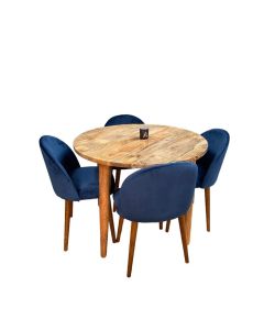 Light Vintage Mango 100cm Round Dining Table & 4 Zena Dining Chairs