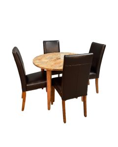 Light Vintage Mango 100cm Round Dining Table & 4 Barcelona Dining Chairs