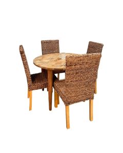 Light Vintage Mango 100cm Round Dining Chair and 4 Rattan Dining Chairs