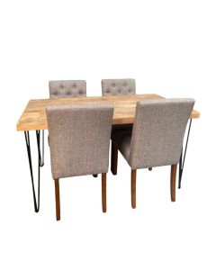 Light Vintage Dining Table & 4 Milan Button Dining Chairs