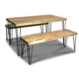 Light Vintage 140cm Dining Table and 2 Benches - In Stock